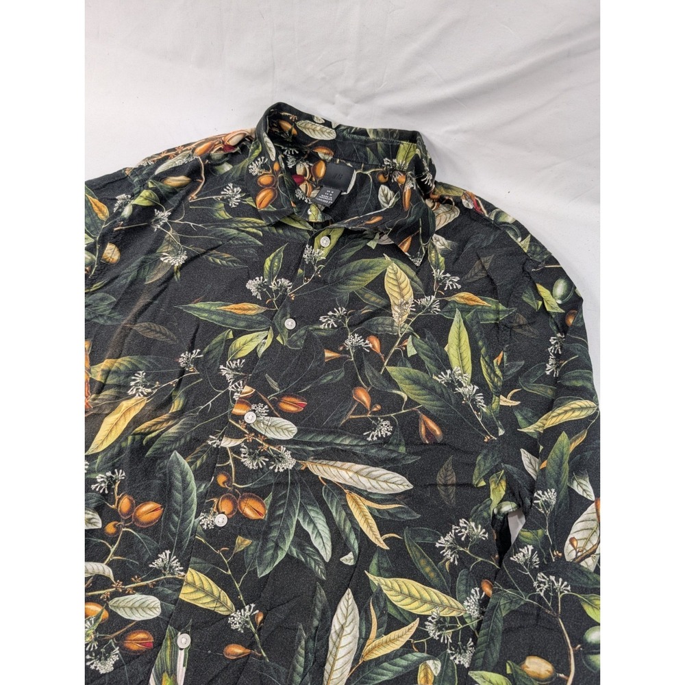 H&M Button Down Dress Shirt Birds Olives  Fruits‎ Collared Long Sleeve Mens M